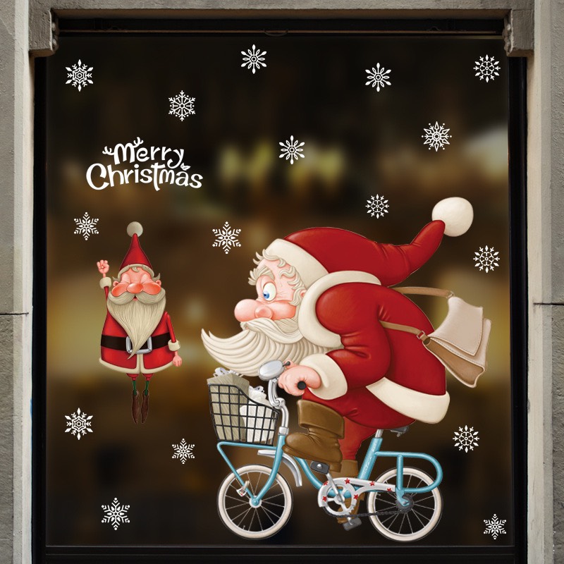 Decal trang trí Noel - Ông già Noel đạp xe đạp