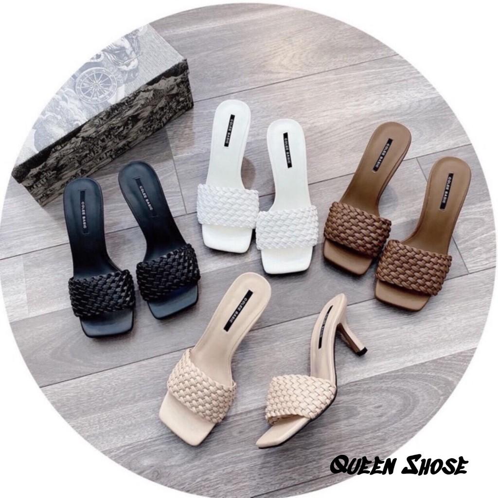 Dép / Guốc sandal quai tết - giày cao gót quai đan phồng gót nhọn 7 phân