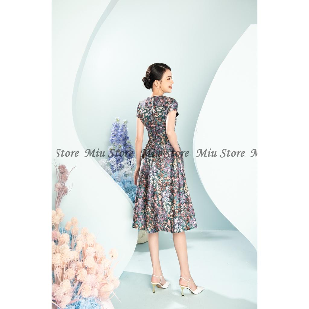 Đầm thiết kế gấm mềm họa tiết sang trọng cao cấp thanh lịch MIUSTORE D00304T