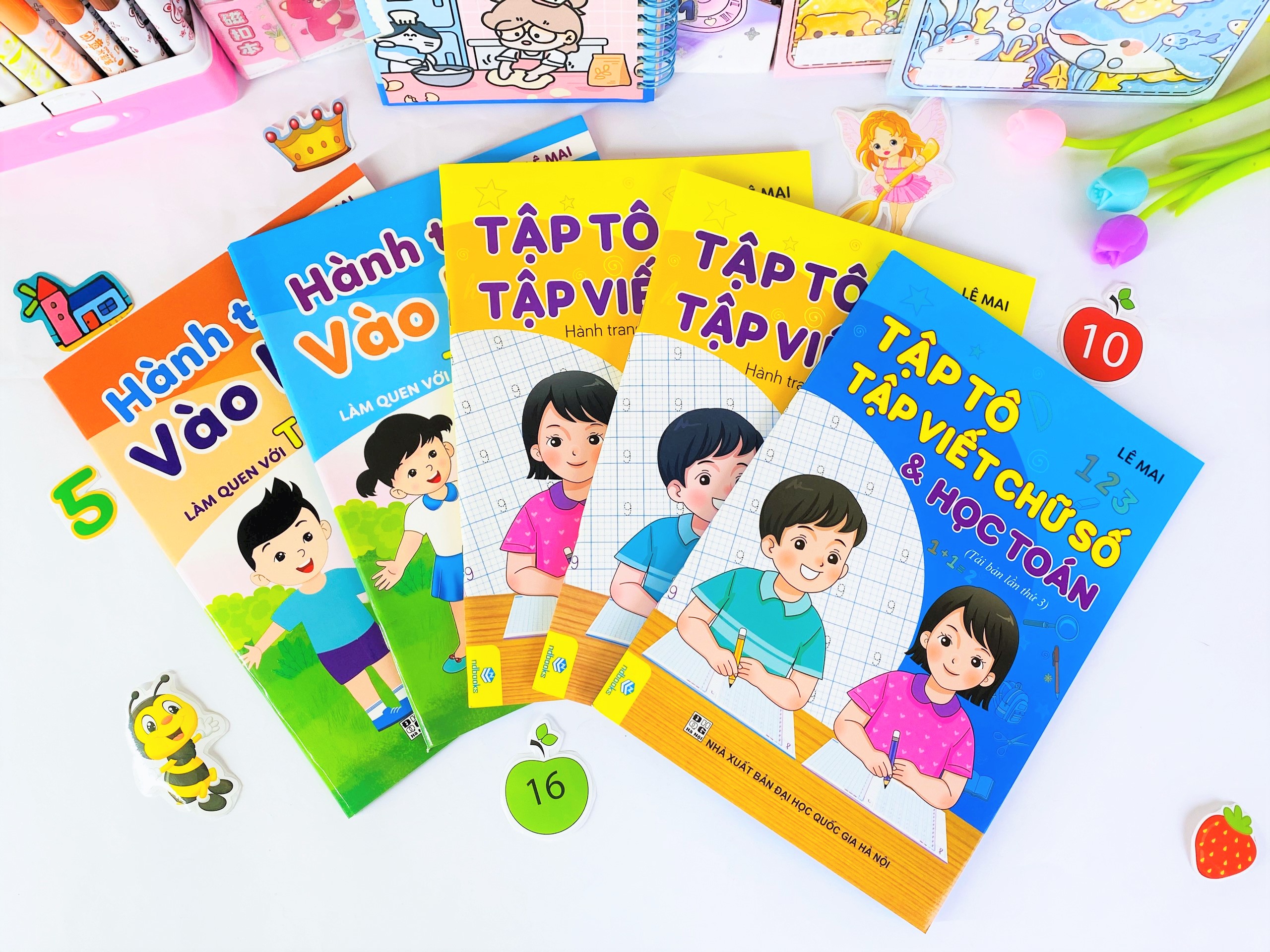 Sách - Combo 5 cuốn Tập tô tập viết chữ, số và học Toán, Hành trang vào lớp 1 - Lê Mai - ndbooks