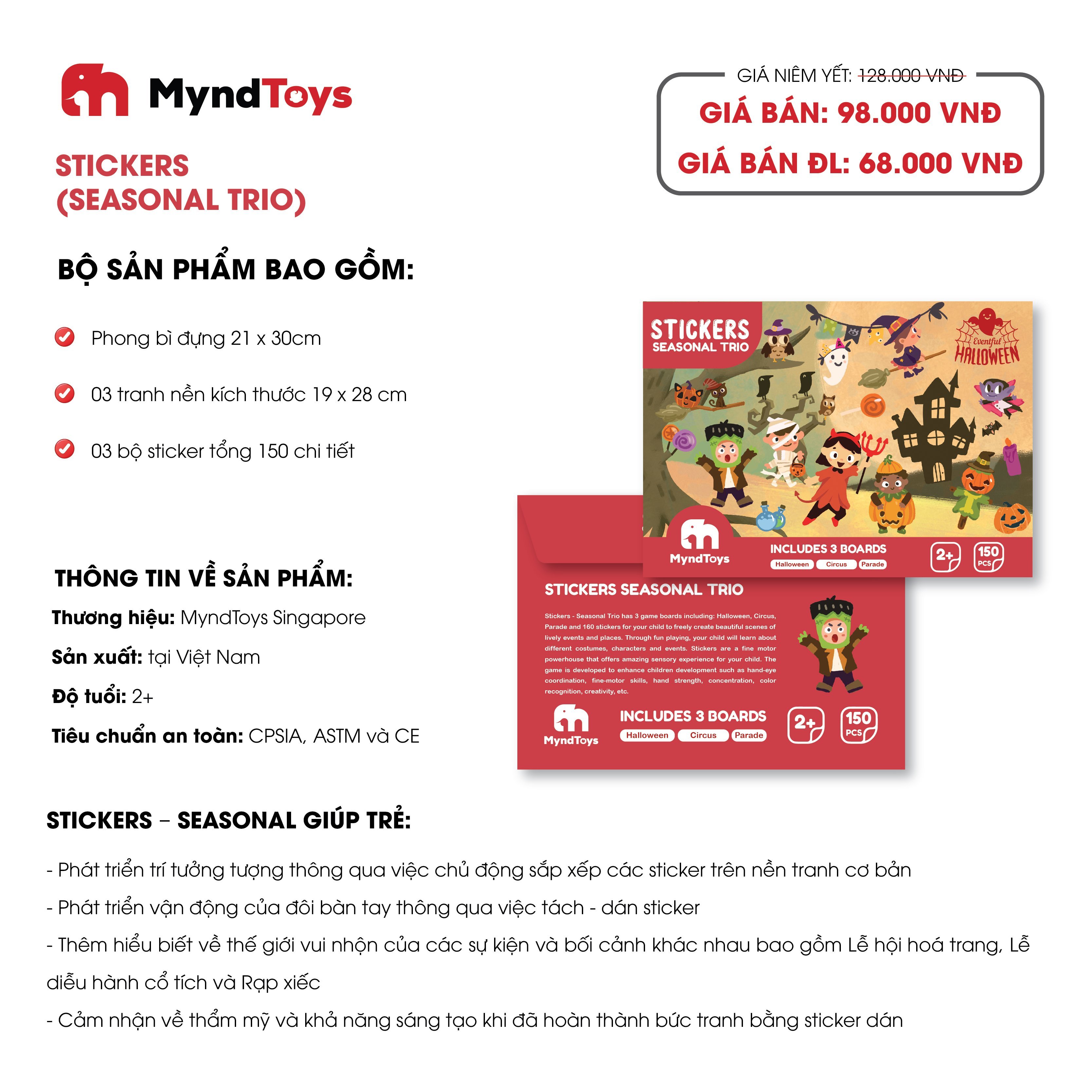 Bộ Tranh Dán Sticker Cho Bé Gồm 3 Tranh Nền và 150 Stickers - MyndToys Singapore