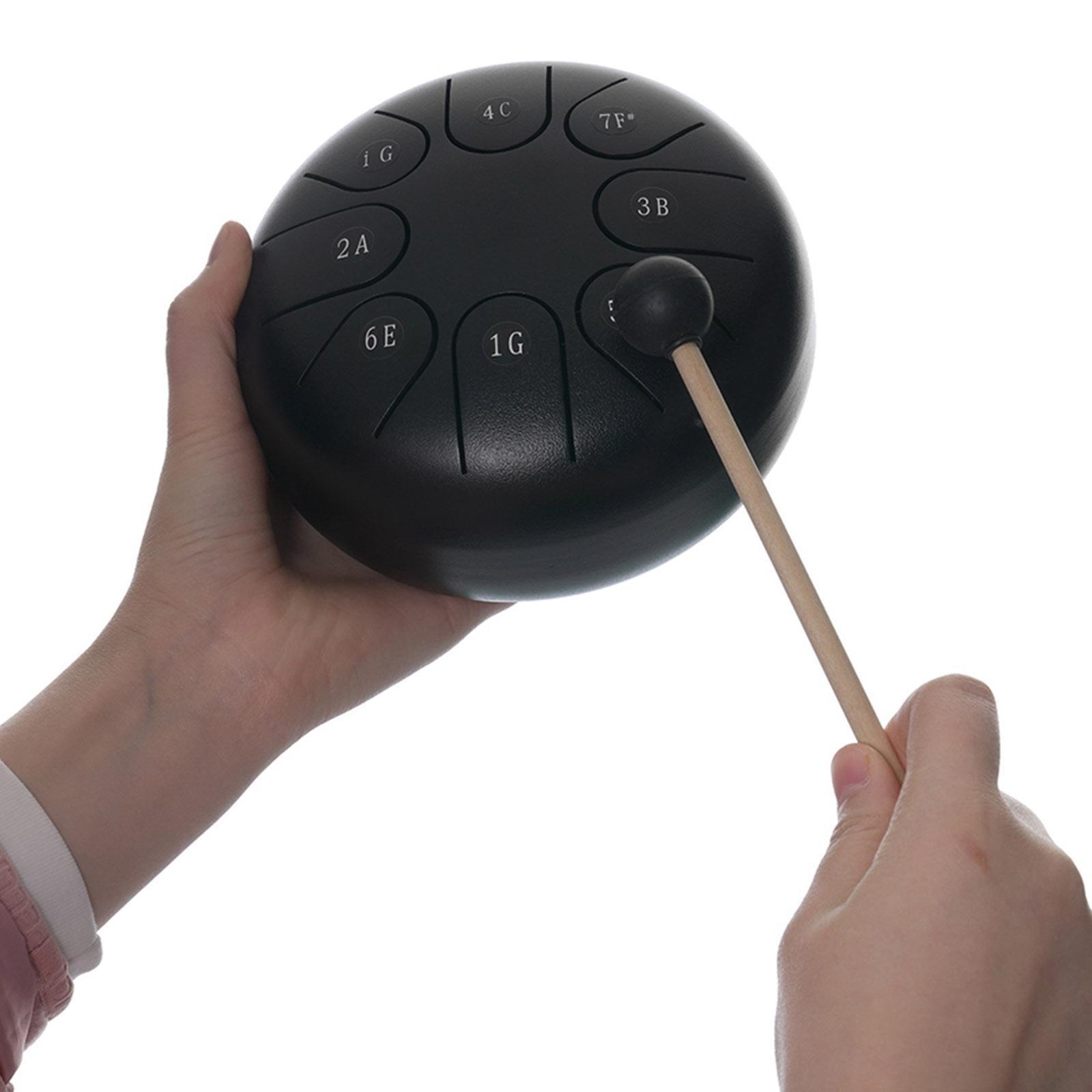 Steel Tongue Drum Steel Drums Handpan Standard C Key 8 Notes 6 Inch Percussion Instrument with Drum Mallets Carry Bag Gift for Adults Kids, Black