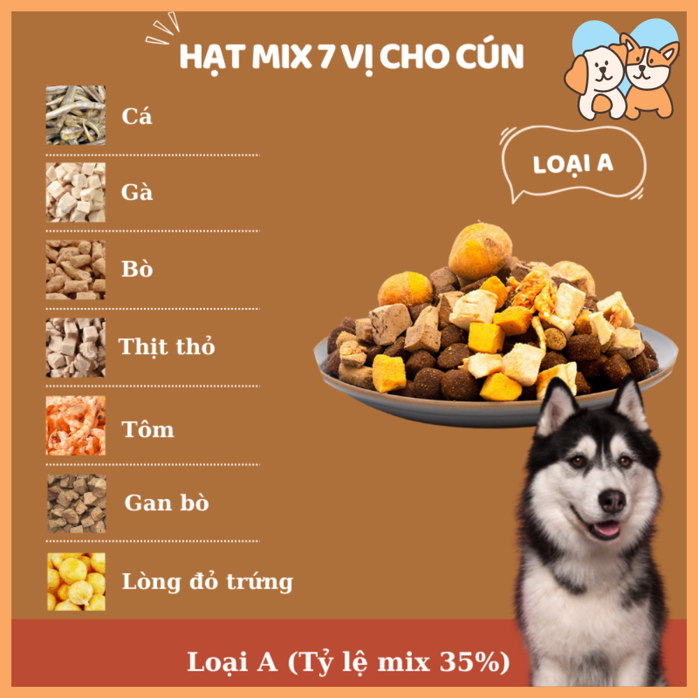 Hạt mix cao cấp cho cún trộn thịt bò, gà, tôm, cá, lòng đỏ trứng, rau củ quả - Thức ăn hạt cho chó kén ăn