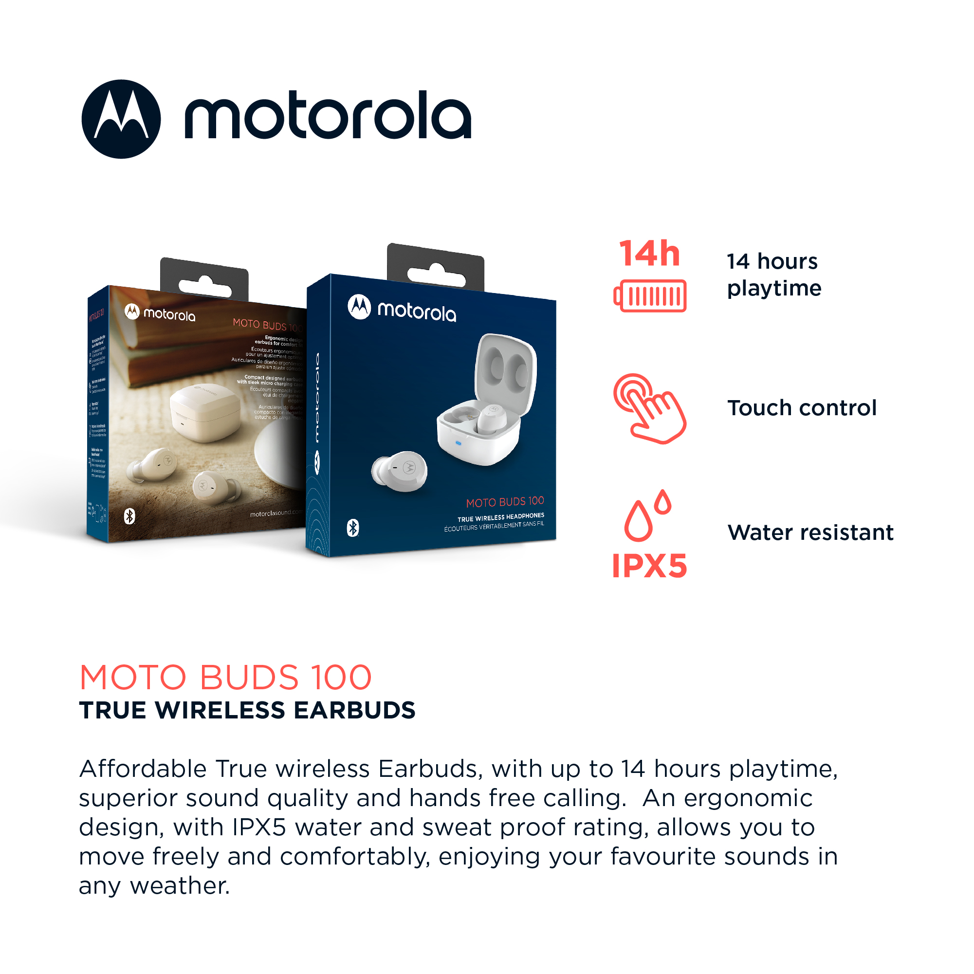 Tai Nghe Bluetooth Motorola MotoBuds 100 - Hàng Chính Hãng