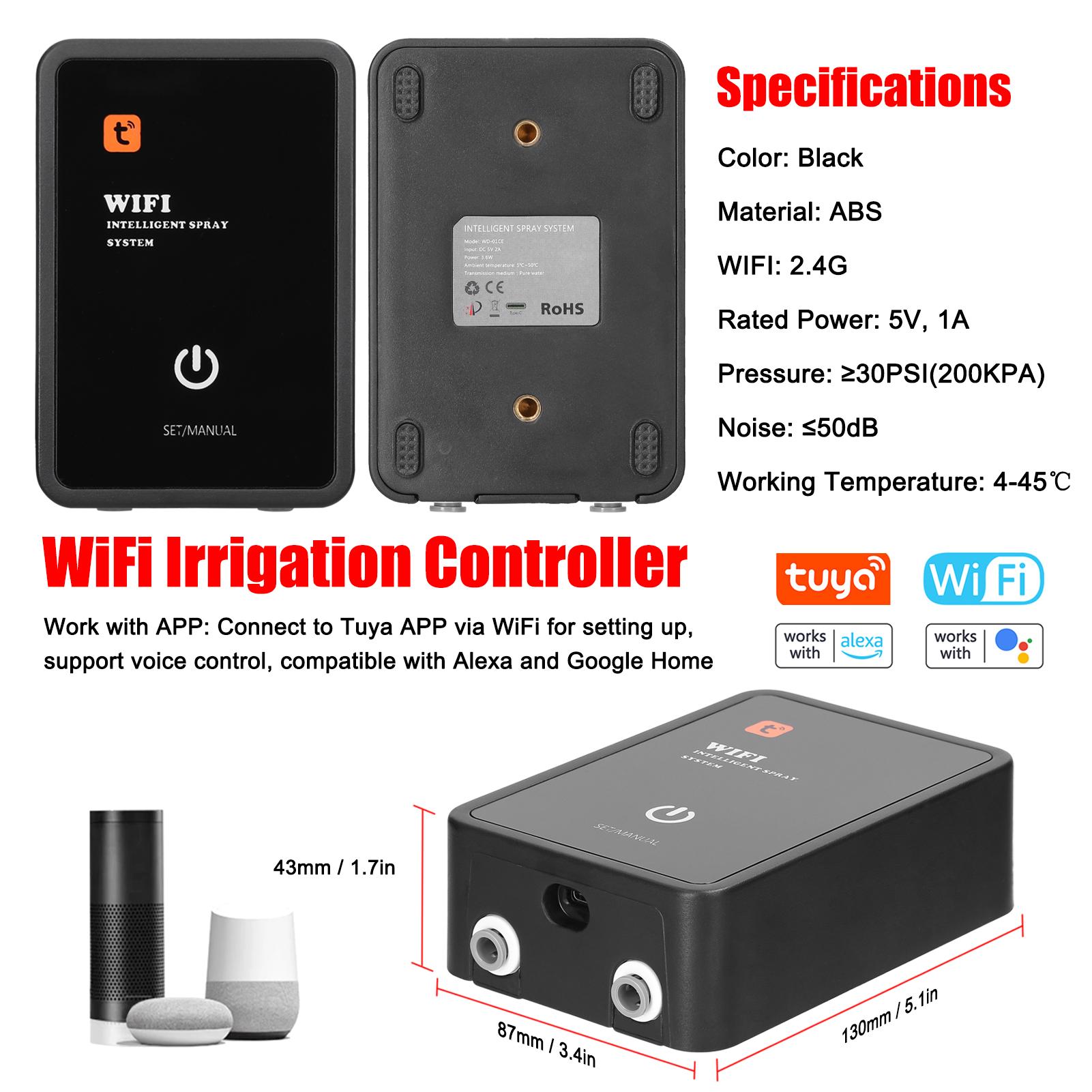 Tuya WiFi Intelligent Sprinkler Controller Spray System APP Control Irrigation Timer Automatic Watering Device Compatible with Alexa Google Home for Garden Terrace Potted Plants