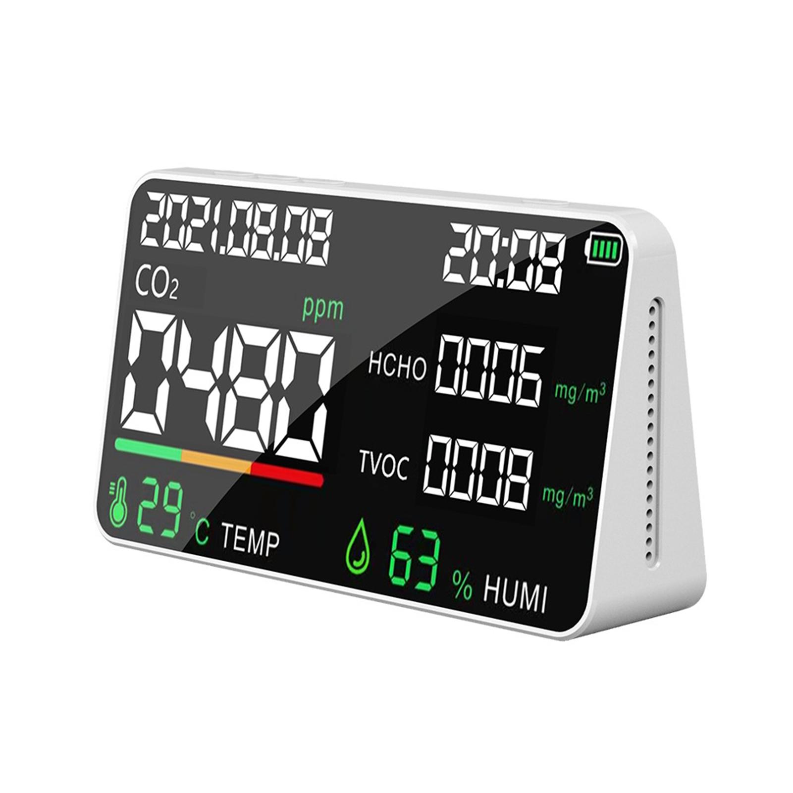 Portable Air Quality Monitor LED Digital 5 in 1 Formaldehyde HCHO TVOC Temperature Humidity Tester Indoor CO2 Detector Rechargeable Carbon Dioxide Meter for Room Office Greenhouse Warehouse