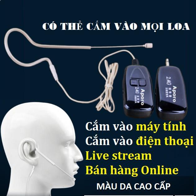 Micro không dây gài tai 2.4G hạt gạo cao cấp siêu nhỏ, mic live stream bán hàng online