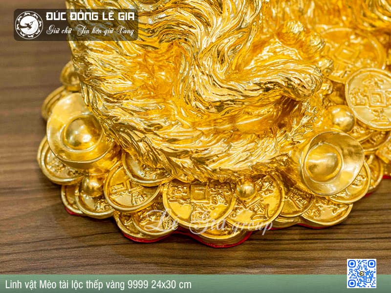 Linh vật mèo tài lộc thếp vàng 9999 - 24x30cm