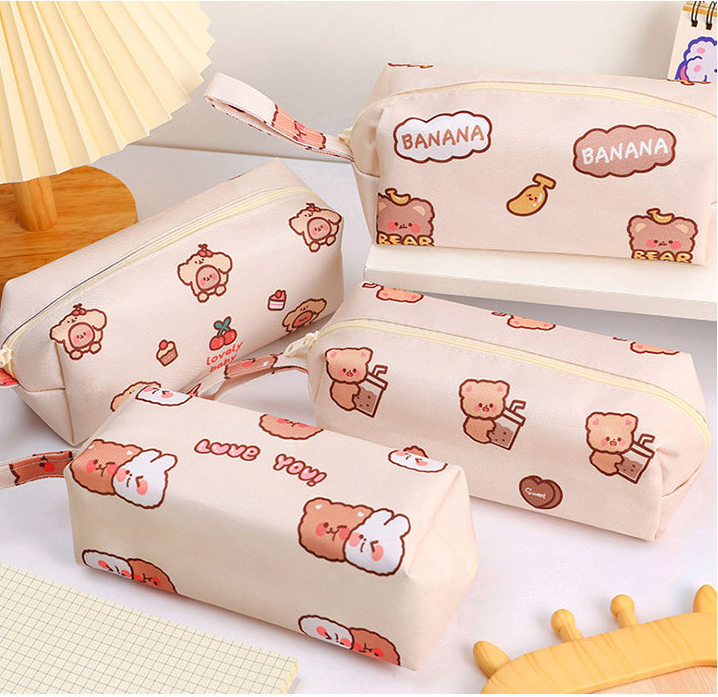 Túi đựng bút viết Gấu cute vải canvas bền đẹp cho học sinh phong cách Hàn Quốc giá rẻ