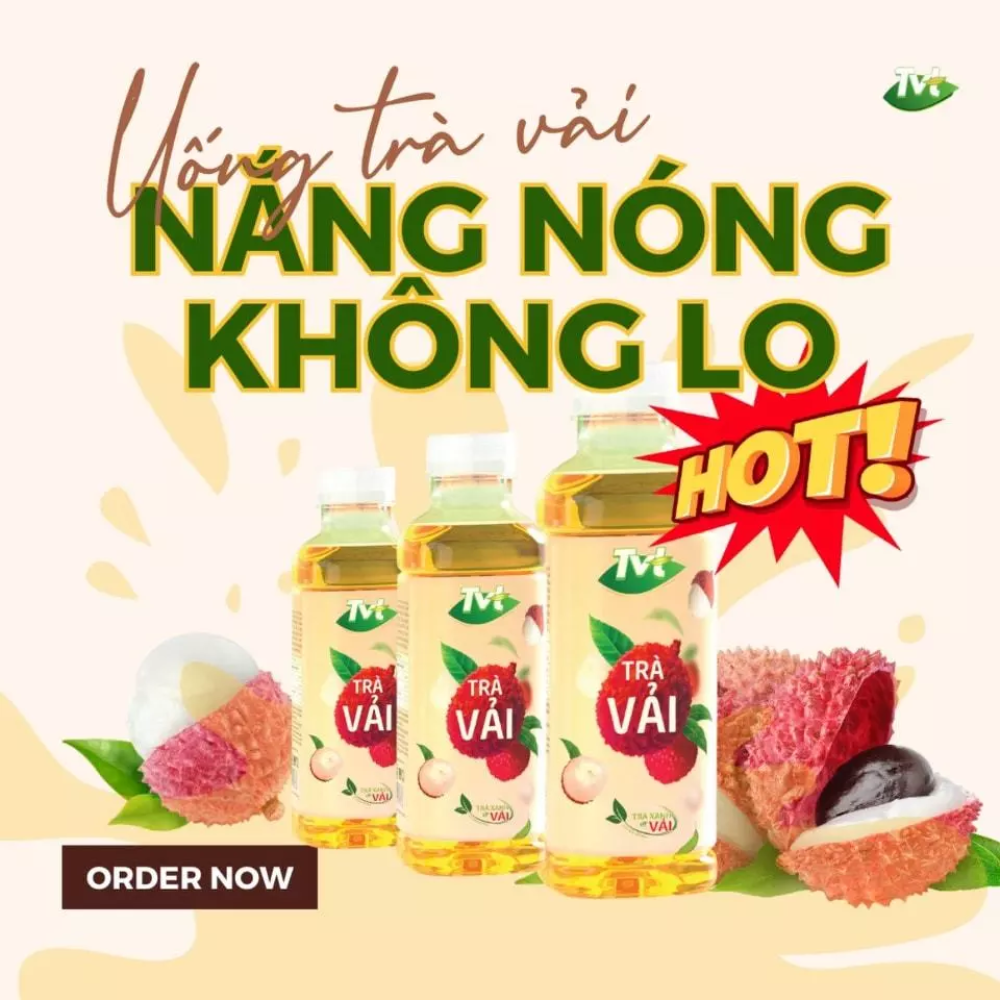 [Combo 12 chai 450ml] Trà Vải TVT - thanh mát, tự nhiên từ nước cốt vải thiều, trà xanh nguyên chất