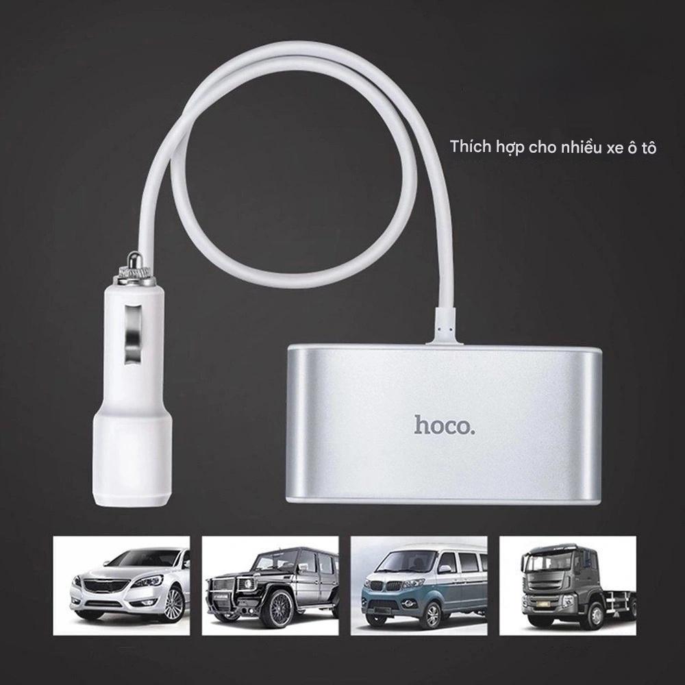 Bộ chia tẩu sạc xe hơi Hoco Z13 ra 3 Tẩu Sạc, 2 Cổng Sạc USB giúp sạc được nhiều thiết bị - Hàng chính hãng
