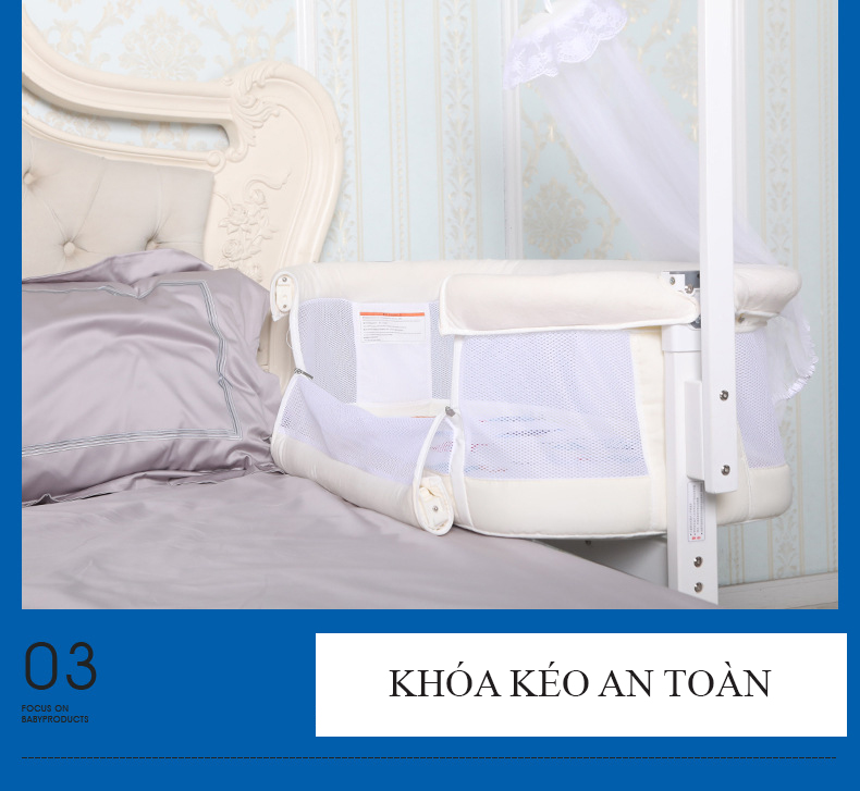 Cũi kề giường đa năng cho bé, nôi di động, giường cũi đa năng