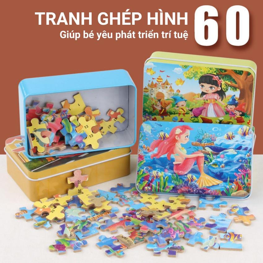 Đồ chơi xếp hình 60 chi tiết Gỗ hộp sắt cho bé Phát Triển Tư Duy