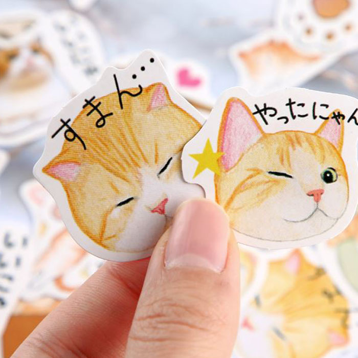 Hộp 46 Miếng Dán Sticker Trang Trí Mèo Biểu Cảm Nhật Bản