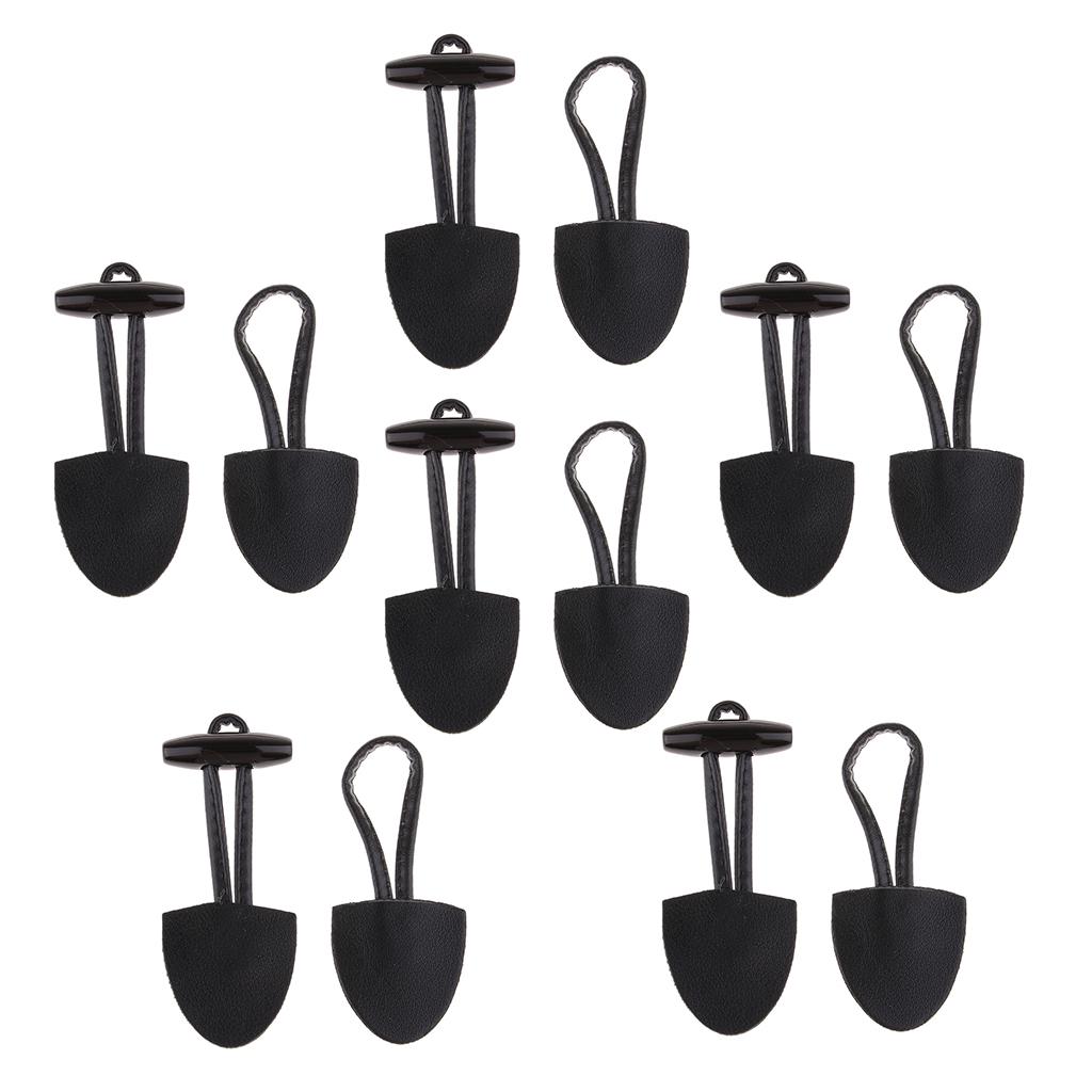 6 Cặp PU Leather Horn Toggle Nút Cho Duffle Coat Fastener Buckle Black