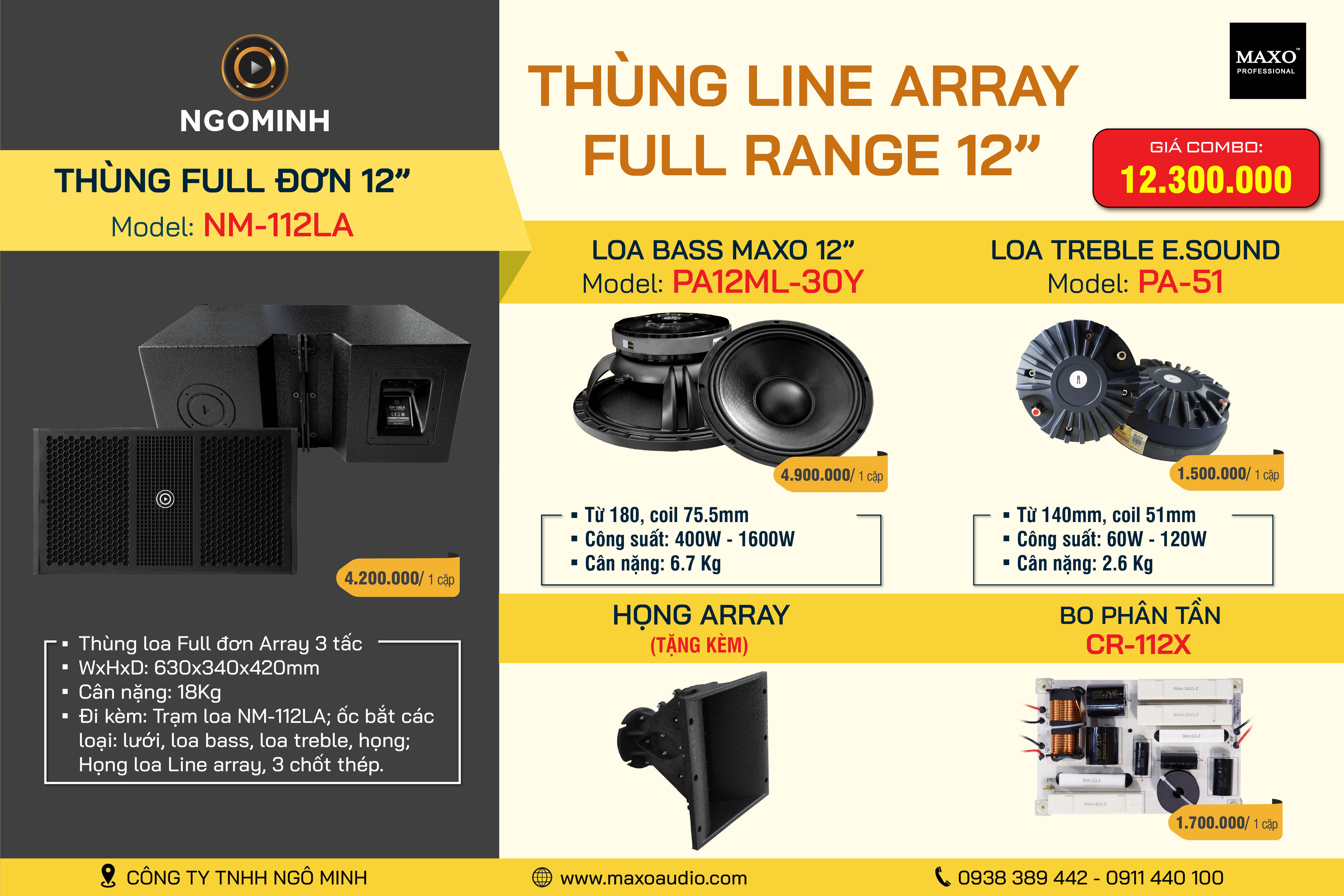 Loa Line Array Full Range 12&quot; NM-112LA, PA12ML-30Y, PA-51, CR-112X