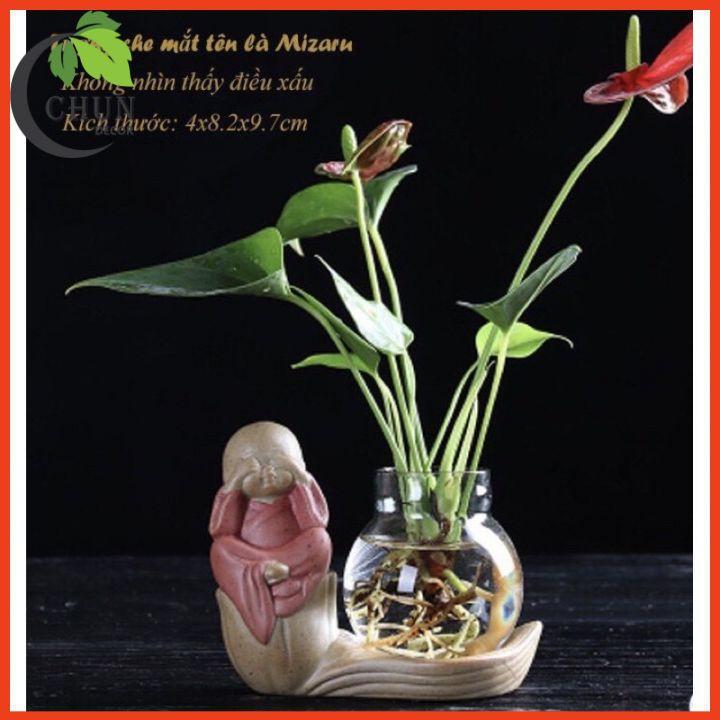 Set 4 tượng An Lạc kèm lọ hoa phong thuỷ dùng trồng cây, nuôi cá cảnh