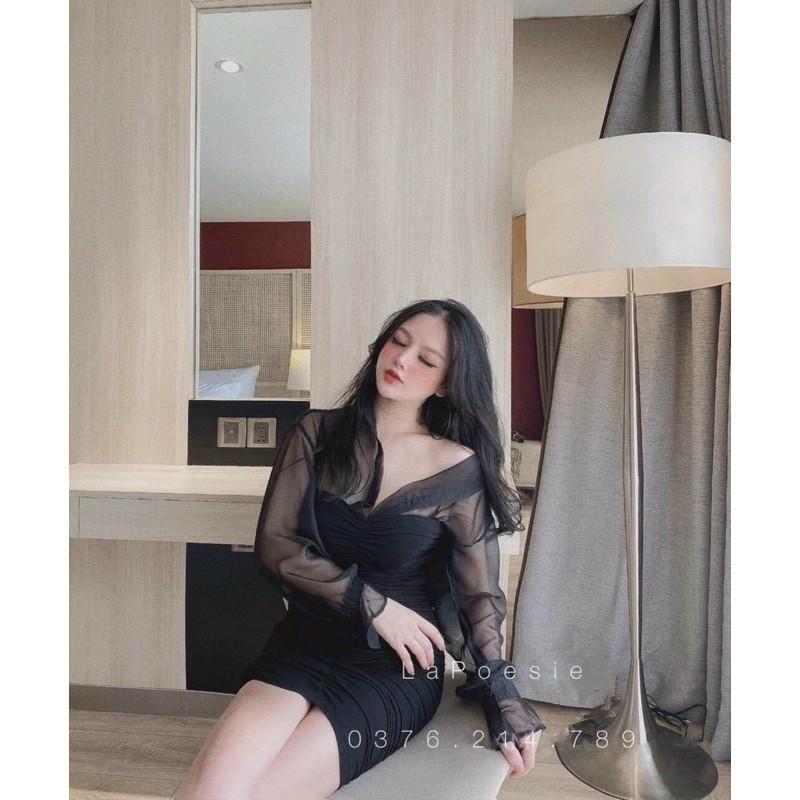 Đầm body cotton su kèm áo voan mặc được 2 kiểu cực cá tính