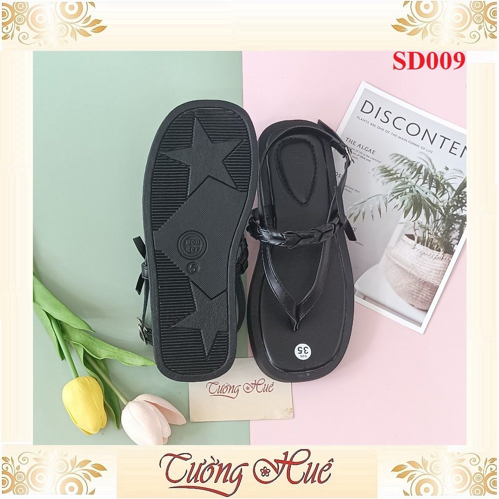 [Ảnh Thật 100%] Sandal Xỏ Ngón Nữ Đế Bằng Mũi Vuông Quai Chữ A