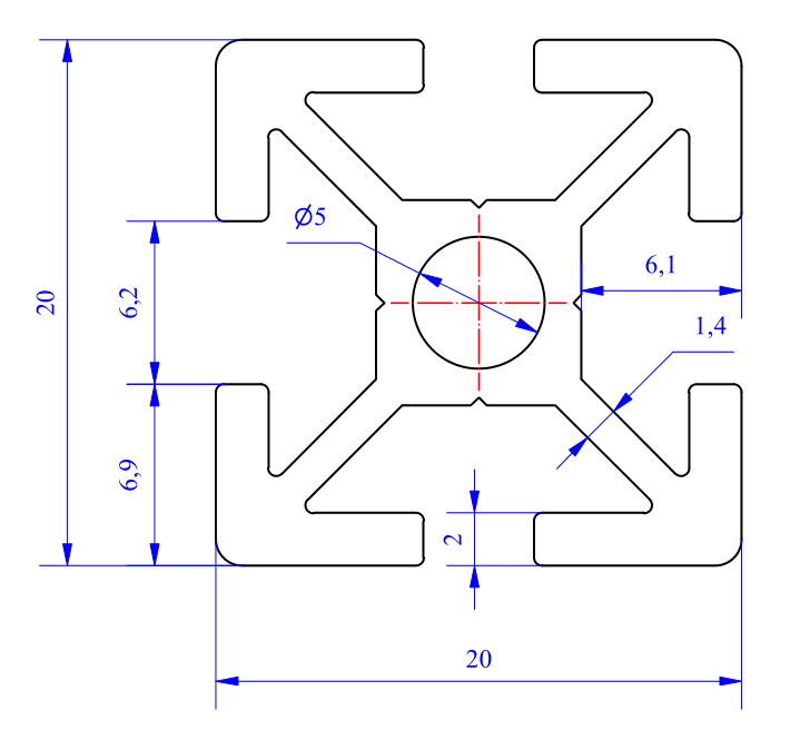 Nhôm định hình 20x20 (LWA-220461500) - Miễn phí cắt theo kích thước yêu cầu (Giá đã bao gồm VAT)