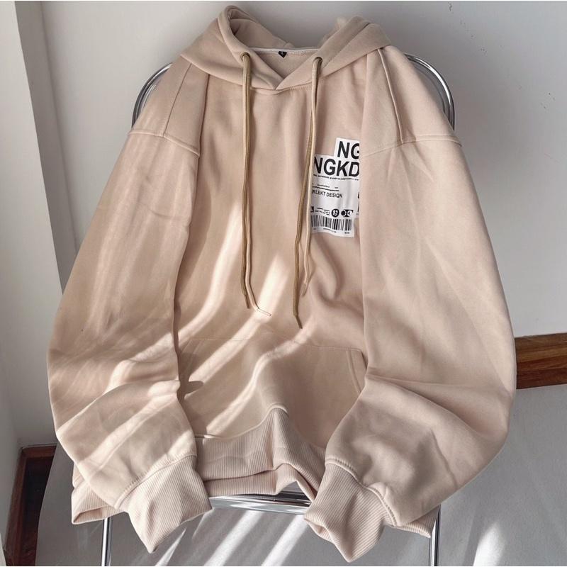 Áo khoác nỉ bông Hoodie Zip in chữ NGDK ngược form rộng unisex nam nữ