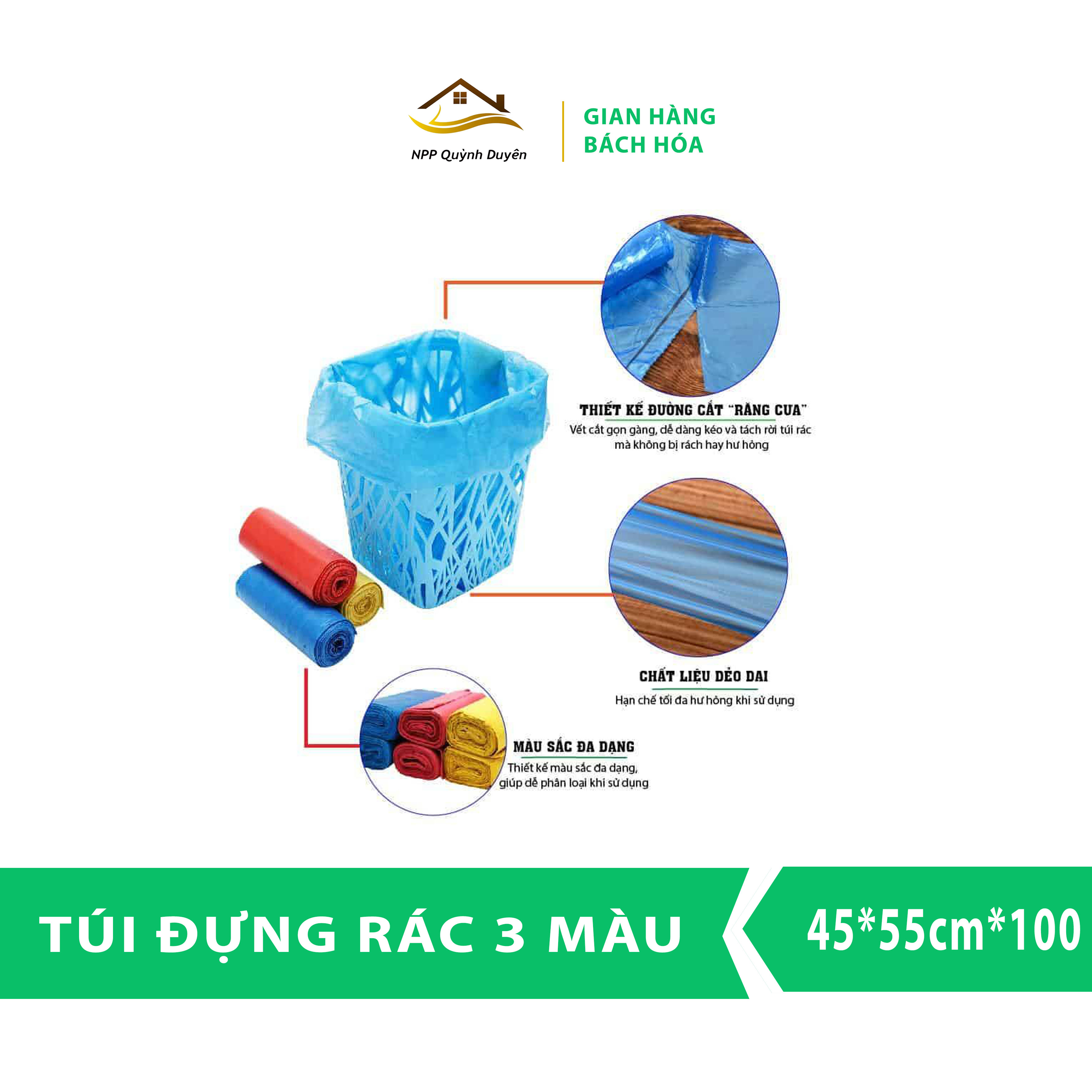 BỊCH 3 Cuộn Túi Đựng Rác Màu (XANH,ĐỎ,VÀNG) Sinh Học Tự Hủy AN TOÀN BẢO VỆ MÔI TRƯỜNG