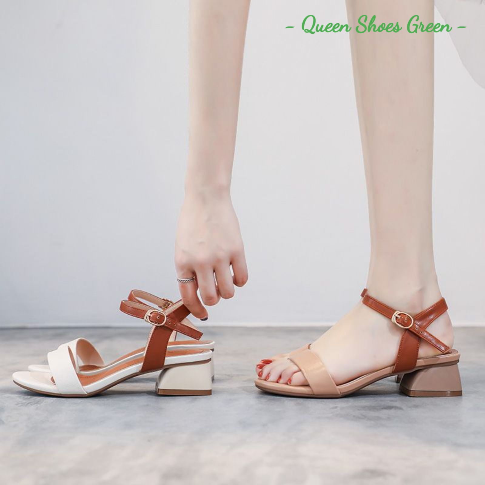 Dép cao gót nữ đế vuông 4 phân giả gỗ, guốc sandal cao gót mũi vuông, lót da êm ái kiểu dáng thời trang size 35 đến 39