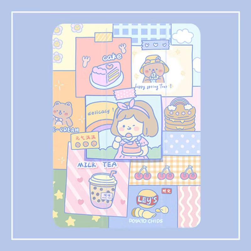 Bao da dành cho cover iPad hoạ tiết cute, phối màu pastel, in 3D hoạ tiết. Cover dành cho iPad Gen 5 6 7 8, Mini, Air 4 3, Pro