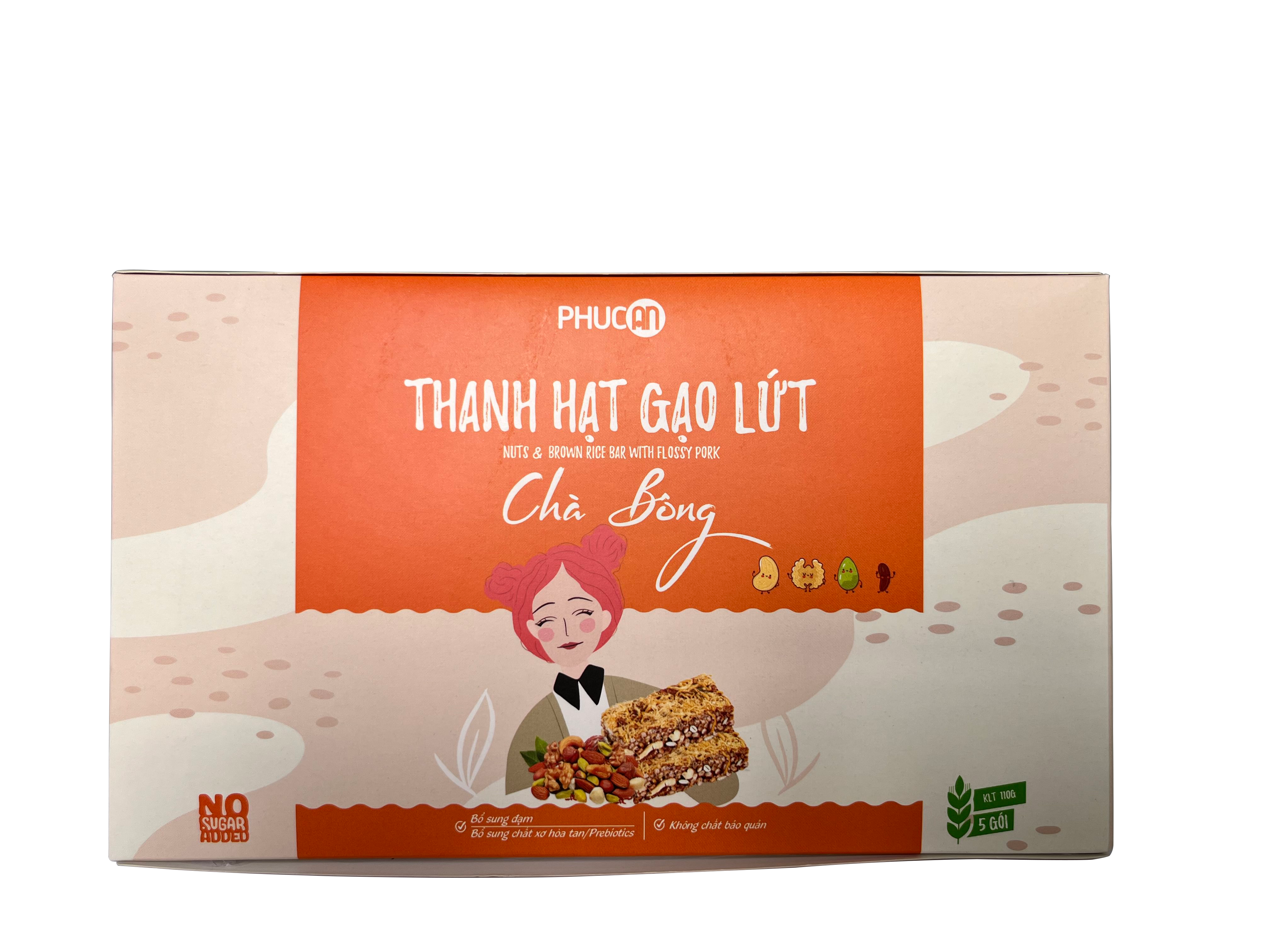 Thanh hạt gạo lứt chà bông Phúc An- 1 hộp 110gr- hộp 5 thanh