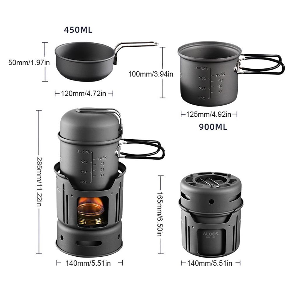 ALOCS C01 Hợp Kim Nhôm Cắm Trại Cồn Bếp Bộ Than Gỗ Đầu Đốt Ngoài Trời Lò Bát Nồi Bộ Phụ Kiện