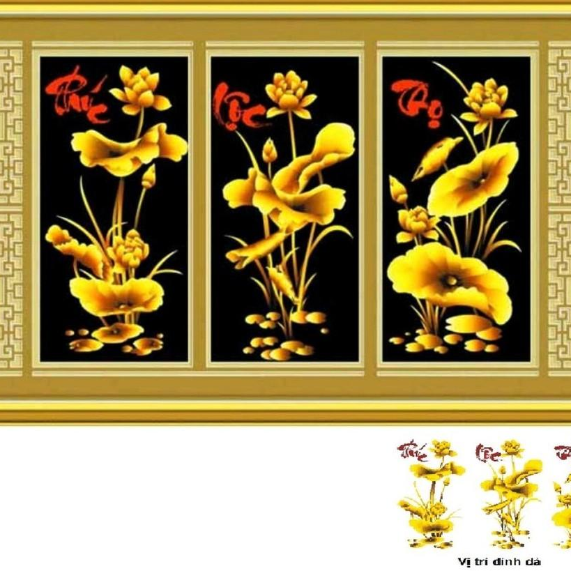 Tranh đính đá Phúc lộc thọ sen vàng DF030 chưa đính