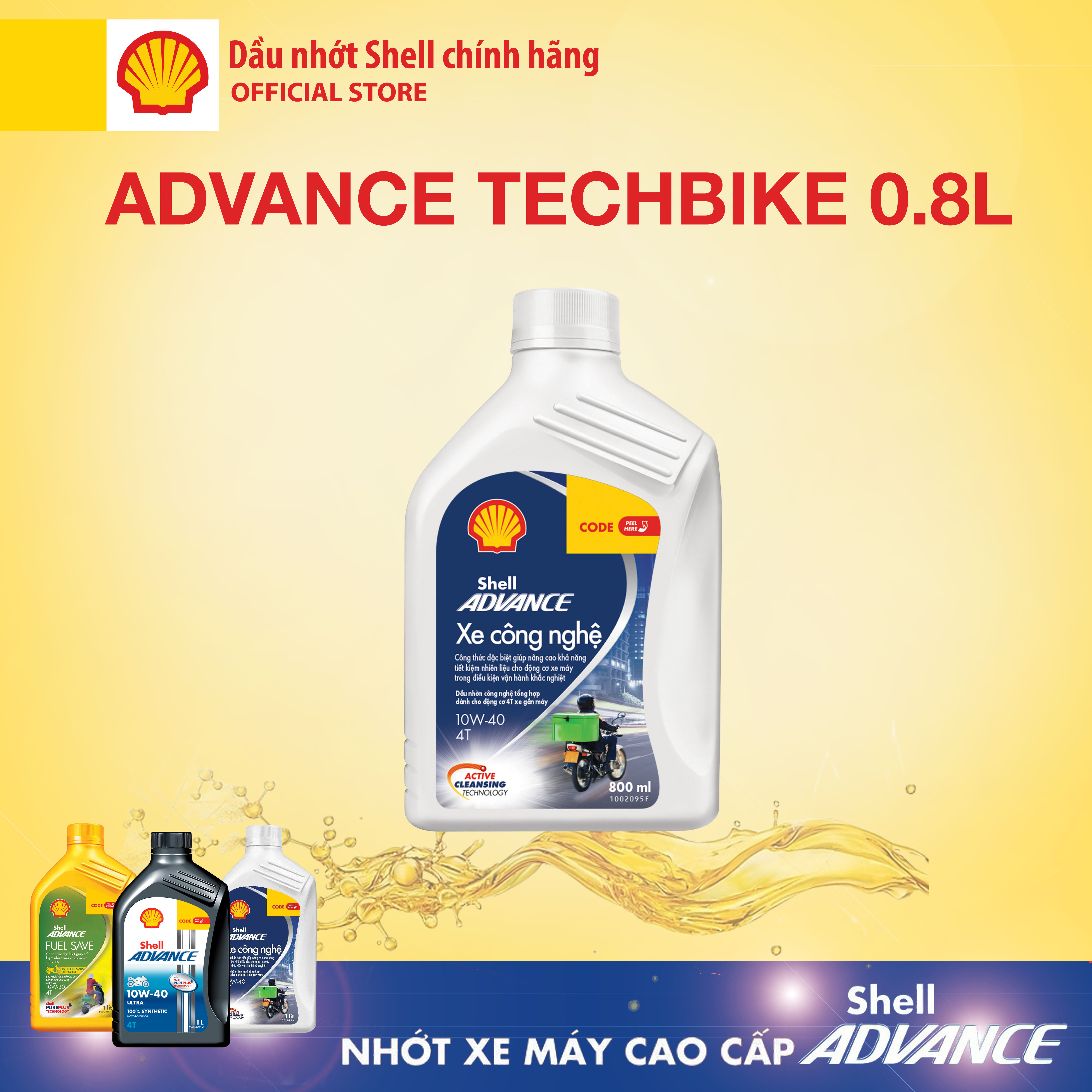 Dầu nhớt xe máy 4T Shell Advance TECHBIKE xe công nghệ 10W40 0.8L
