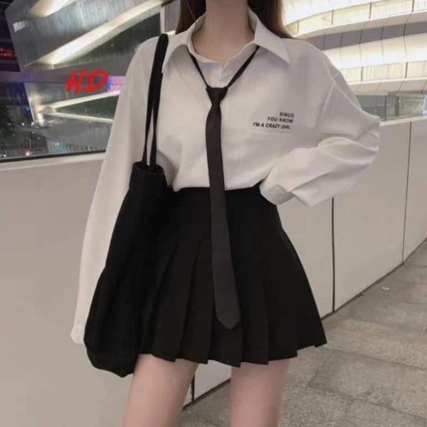 Áo sơ mi trắng nữ kèm cavat, áo sơ mi tay lỡ dáng thụng có cavat ND9