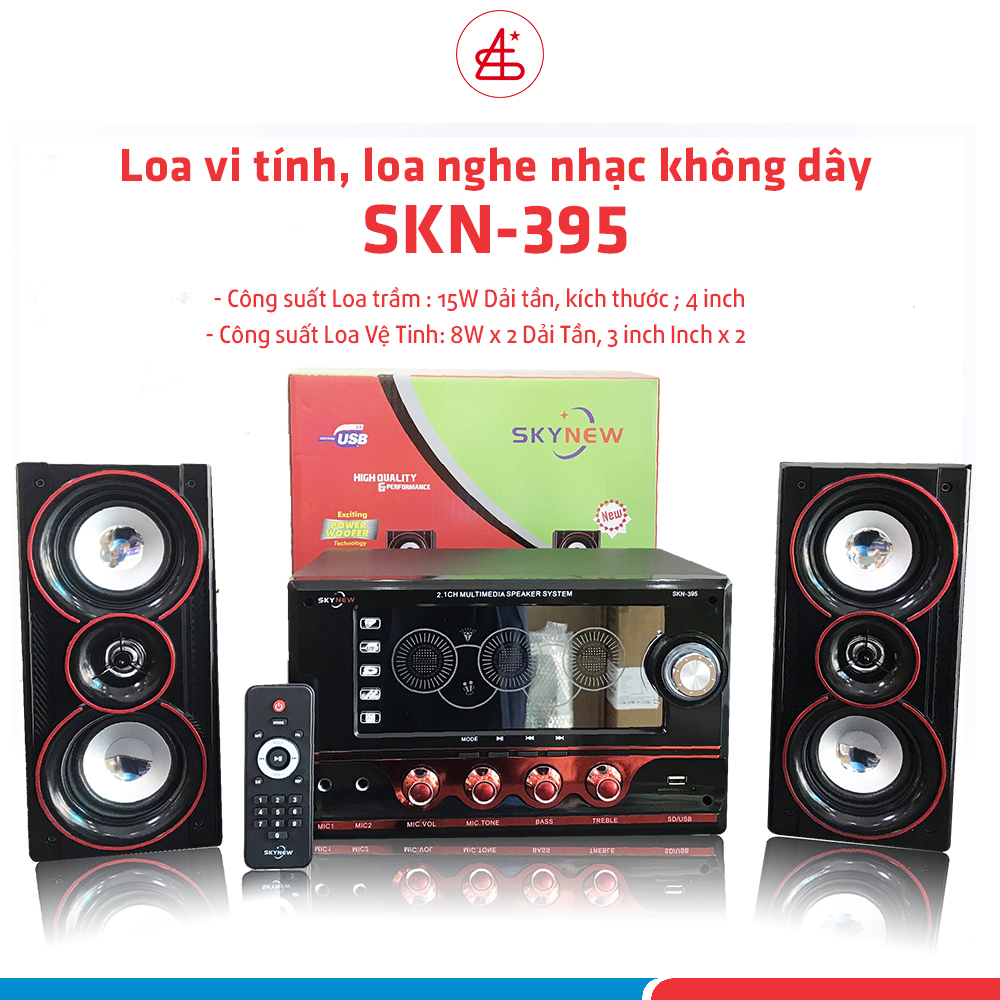 Loa Bluetooth, loa vi tính SKN395, Loa hát karaoke có kết nối Bluetooth USB, cổng mic, hàng chính hãng