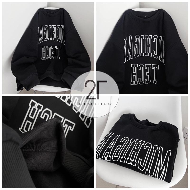 Áo sweater tay dài nỉ bông form rộng TECH unisex