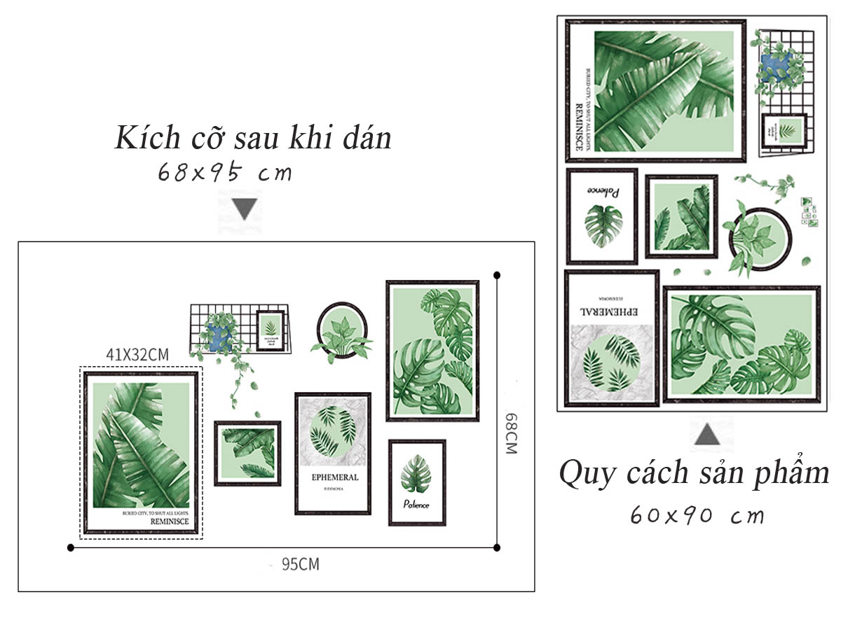 DECAL KHUNG ẢNH LÁ XANH