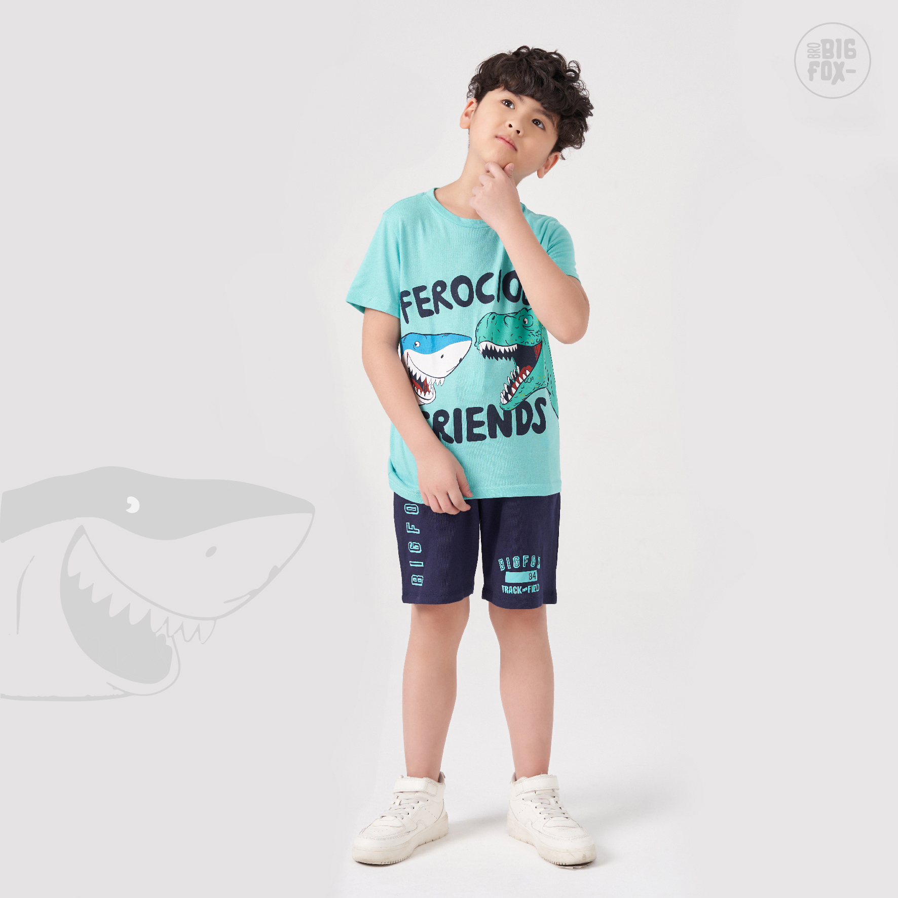 Áo thun bé trai BIGFOX - MISS MEOW size đại, áo cho bé chất cotton phong cách Âu Mỹ in cá mập 11 - 40 kg QATE