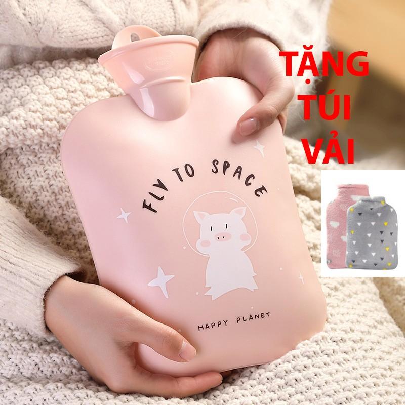 Túi Chườm Nóng Lạnh 1300ml ️  ️ Hình Cute Pig Big Size 1300ml ( Tặng Kèm Túi Vải Bông Mềm Mại).