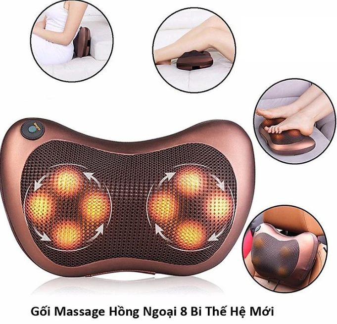 Gối Massage Hồng Ngoại 8 Bi 2 Chiều Cao Cấp - Máy, Gối Mát Xa Cổ Vai Gáy Chính Hãng Công Nghệ Nhật Bản, Bảo Hành 12tháng