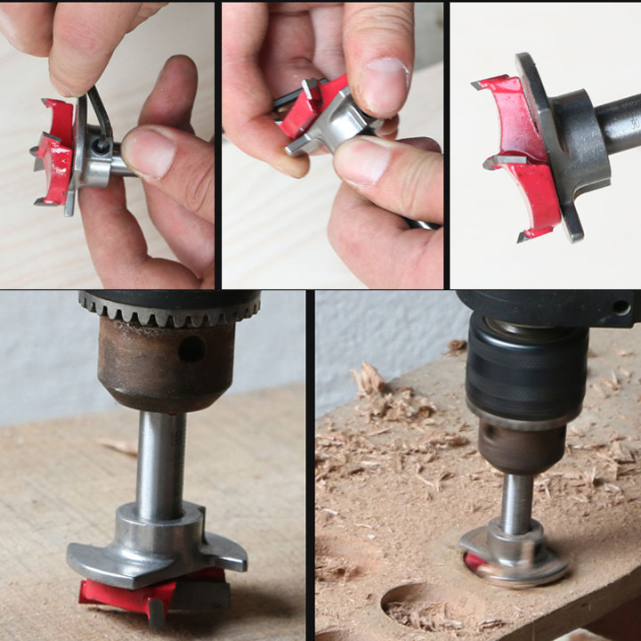 Mũi khoan gỗ lắp bản lề bật, khoan lỗ ốc cam, mũi khoan khoét gỗ có vòng giới hạn độ sâu cần khoan D15-35 tùy chọn