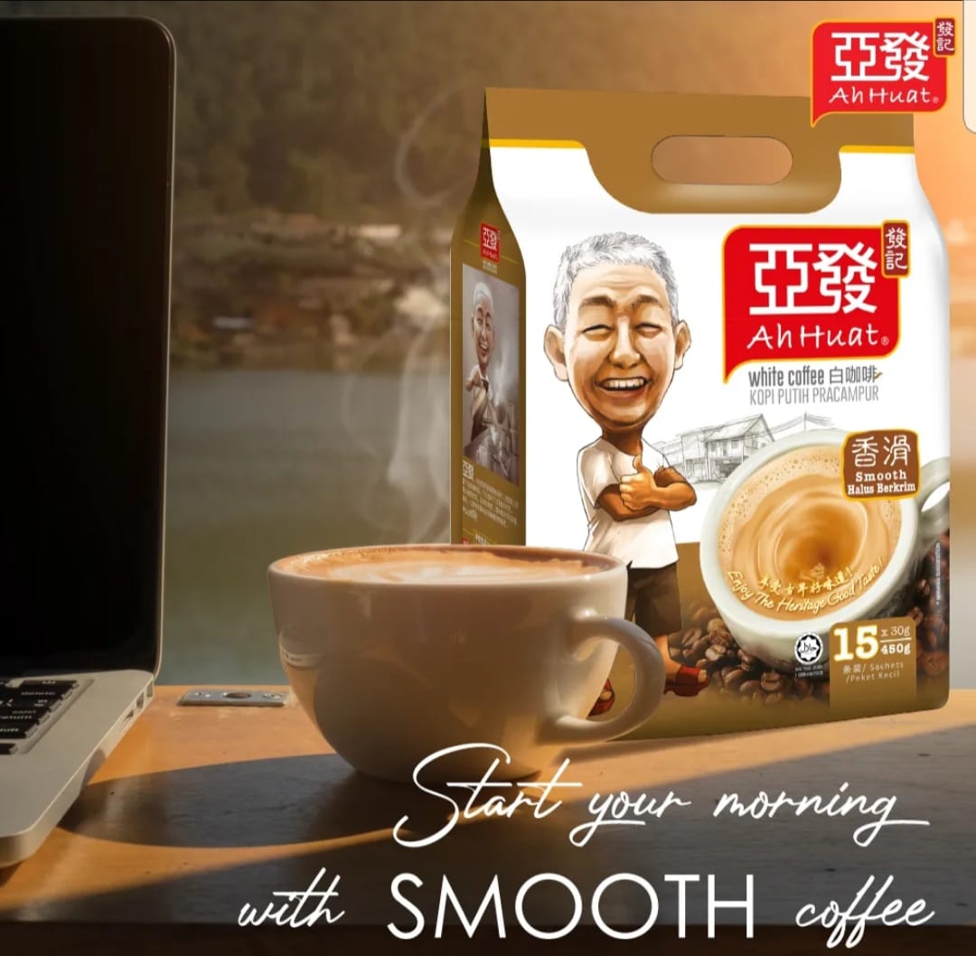 Cà phê trắng hòa tan 3 in 1 Ah Huat White Coffee Malaysia - Vị Smooth/truyền thống