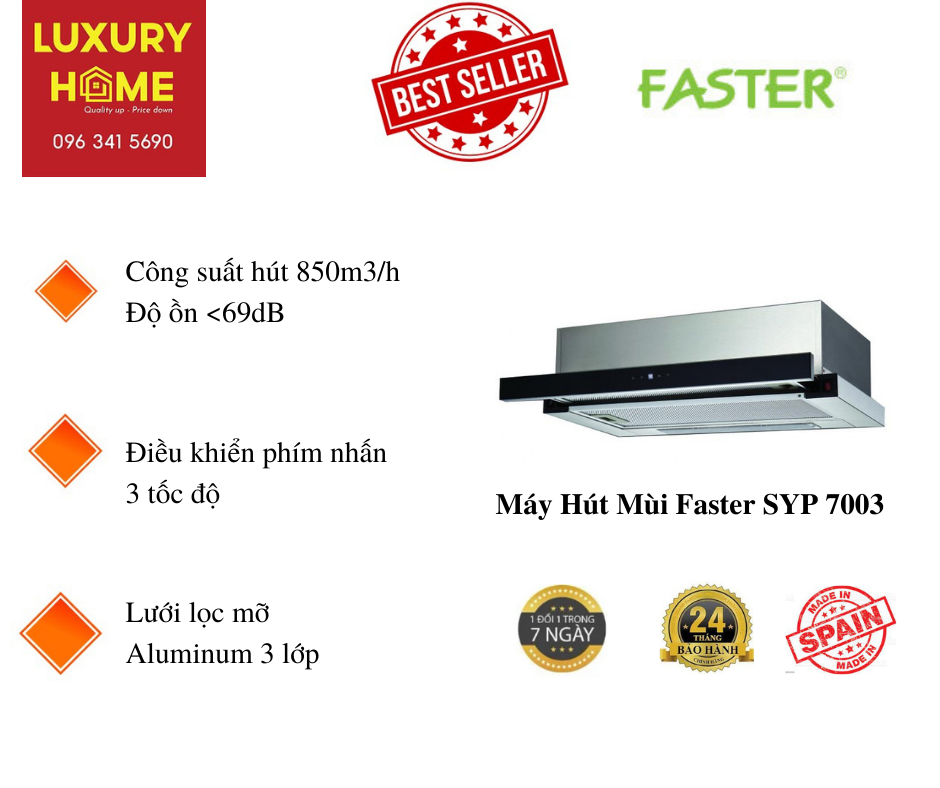 Máy Hút Mùi Faster SYP 7003 - Hàng chính hãng