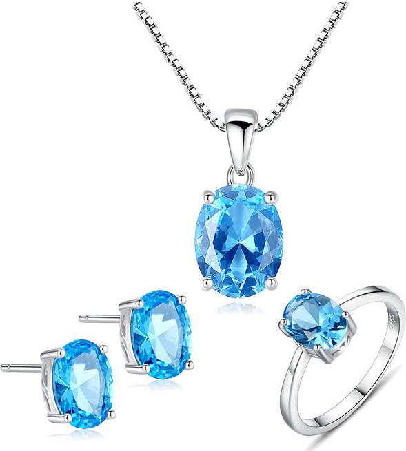 Trang sức bạc nữ bộ trang sức nữ 3 món đính đá Topaz xanh thiên nhiên cao cấp BNT604 Bảo Ngọc Jewelry