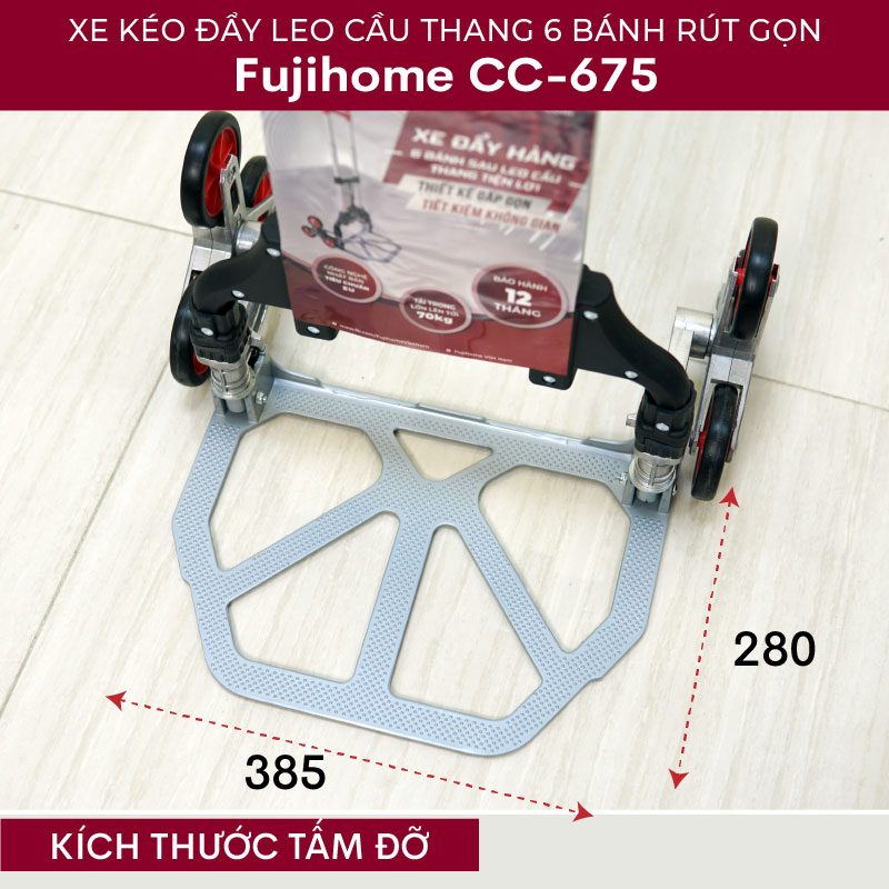 Xe kéo đẩy leo cầu thang FUJIHOME CC-675 6 bánh rút gọn, Tải trọng 70kg, Trọng lượng nhẹ có thể gấp gọn