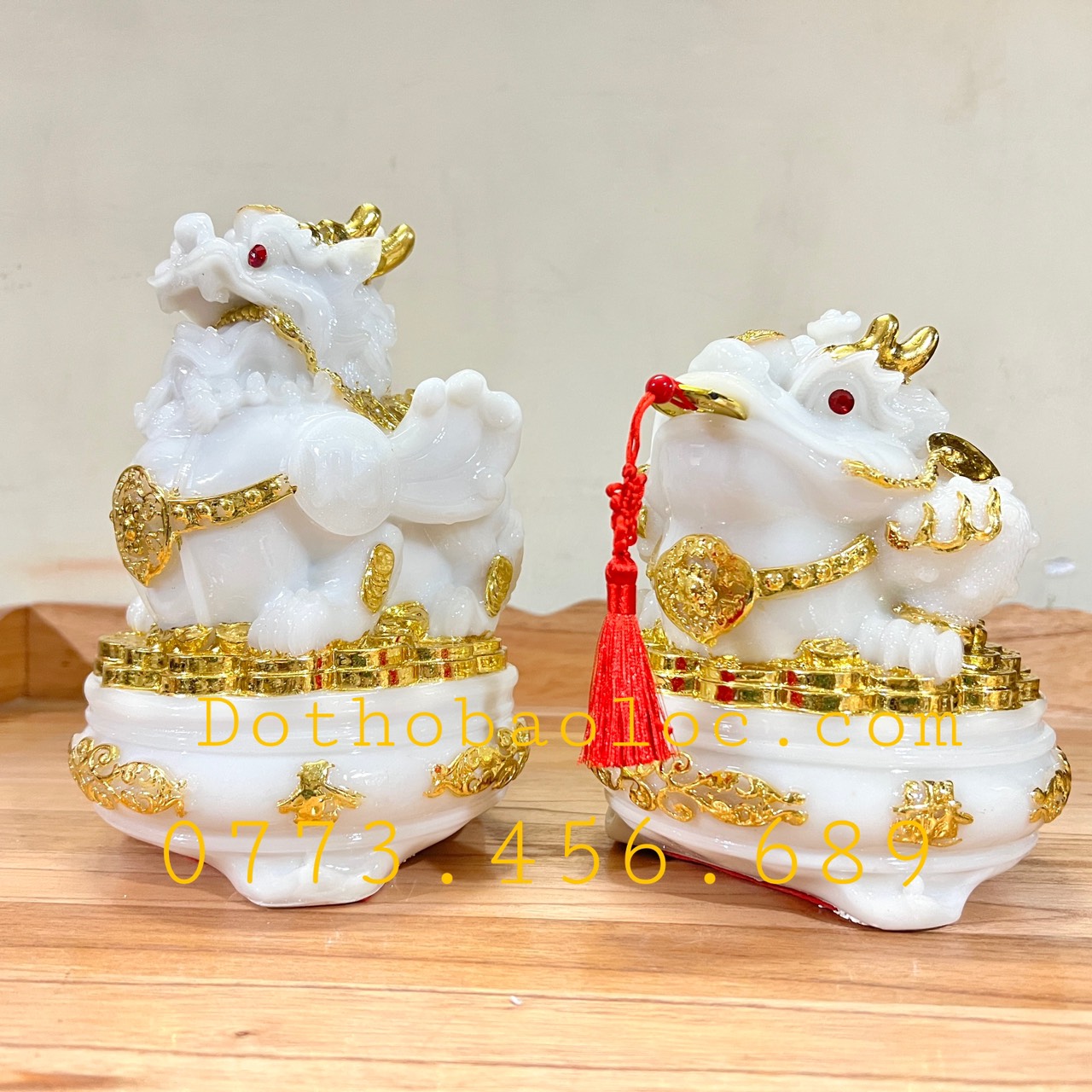 Combo Tượng Tỳ Hưu phong thủy và tượng thiềm thừ phong thủy để bàn thờ thần tài – Màu trắng cỡ trung