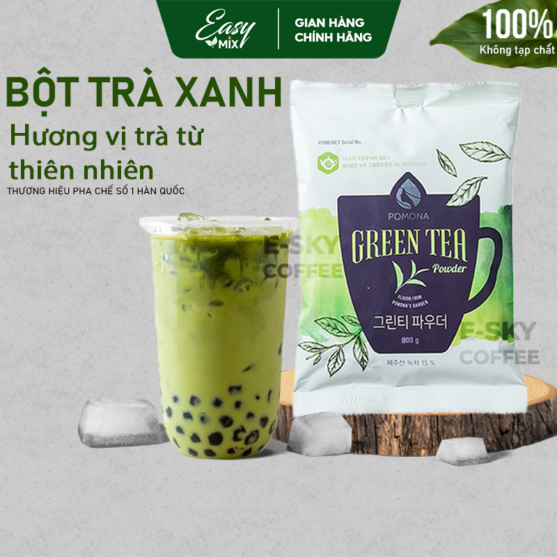 Bột Trà Xanh Pomona Green Tea Powder Nguyên Liệu Pha Chế Cà Phê Trà Xanh Đá xay Milk Foam Hàn Quốc 800g