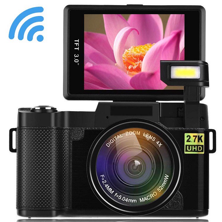 Máy ảnh kĩ thuật số mini tích hợp máy quay phim Aturos ES-CDRW Vlog 2.7K Ultra HD, Màn hình lật 180 độ, 3 inches, kết nối wifi (tích hợp ống kính góc rộng và macro) - Hàng chính hãng