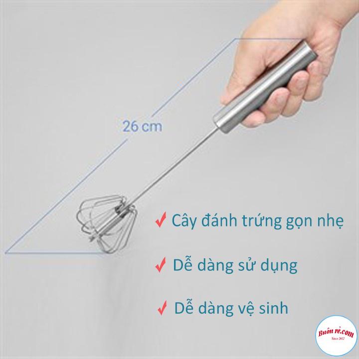 Cây Đánh Trứng Inox Có Trục Xoay Tự Động Nhỏ Gọn, Cây Phới Lồng Tròn Đánh Trứng Thép Không Gỉ Inox 304 Dể Dàng Vệ Sinh.