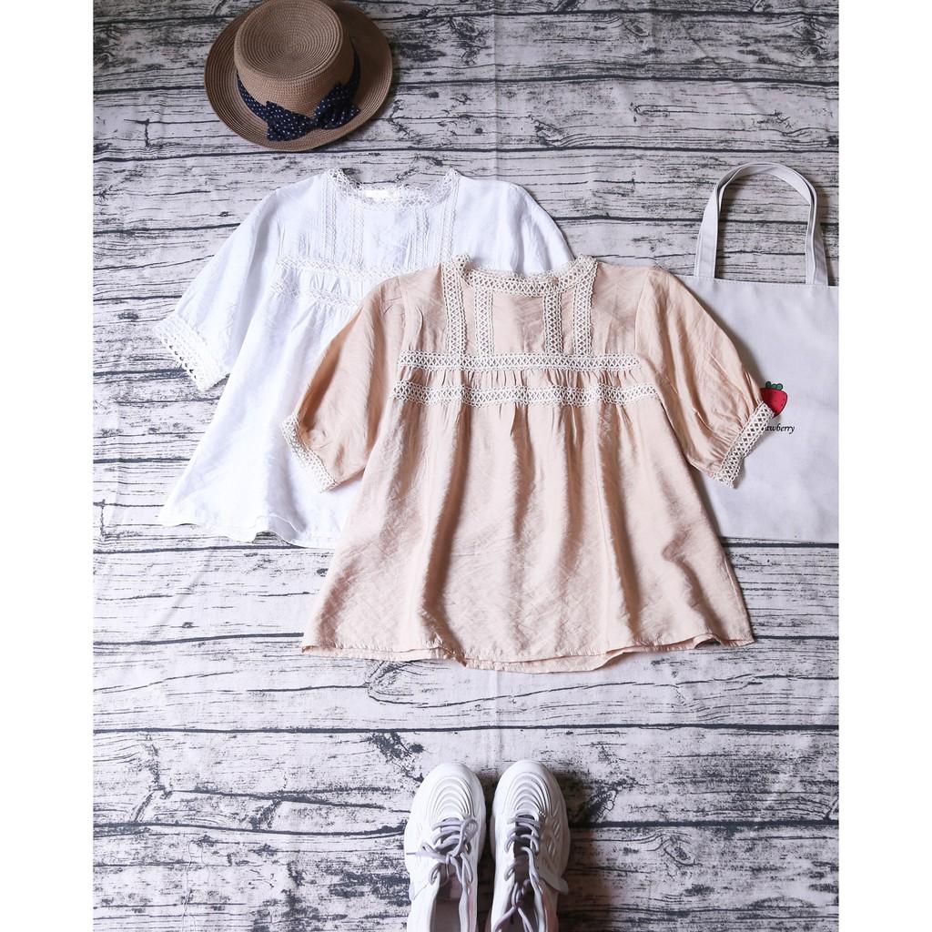 ÁO VOAN CÔ PHỐI REN TAY NHÚN