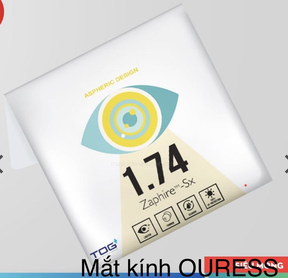Tròng kính cận/viễn/ loạn siêu mỏng 1.74 chống ánh sáng xanh chính hãng tog mắt kính OURESS